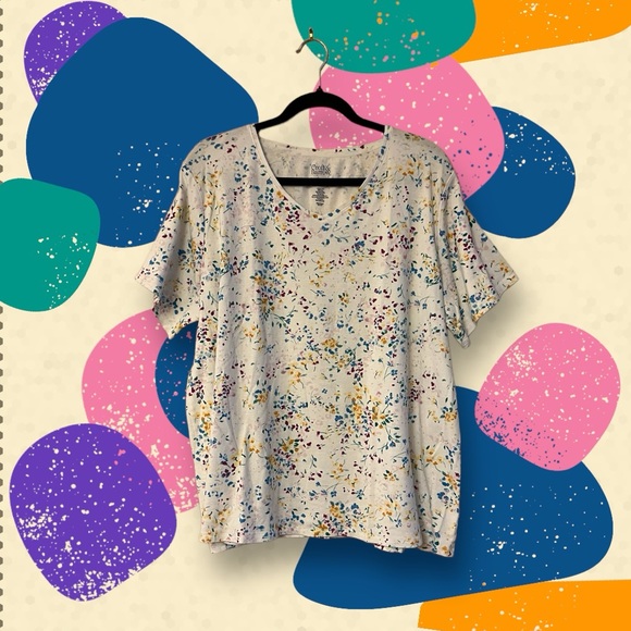 Croft & Barrow White w/Colourful Splatter Floral Print T-Shirt - Picture 6 of 10